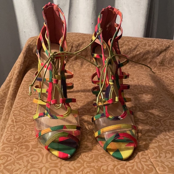 Yellow,green,pink, blue end purple with gold laces - Picture 2 of 6